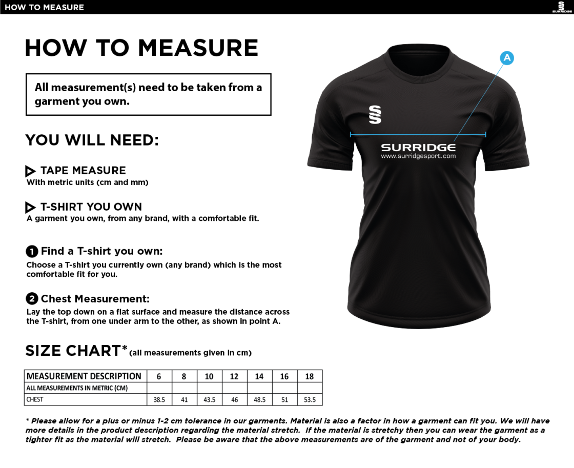 UNION OF KINGSTON TRAINING SHIRT Womens - Size Guide